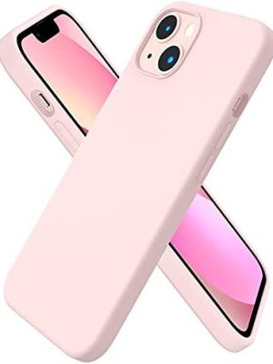 ORNARTO Compatible with iPhone 13 Case 6.1, Slim Liquid Silicone 3 Layers Full Covered Soft Gel Rubber Case Cover 6.1 inch-Chalk Pink