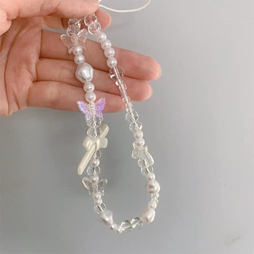 Fycyko Compatible for iPhone 11 3D Butterfly Floral Clear with Design Aesthetic Women Teen Girls Glitter Pretty Crystal Sparkle Sparkly Cute Girly Phone Cases Protective Cover+Pearl Chain-Clear - Image 3