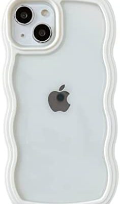 Caseative Cute Curly Wave Frame Shape Shockproof Soft Compatible with iPhone Case (White,iPhone 13 Pro Max)