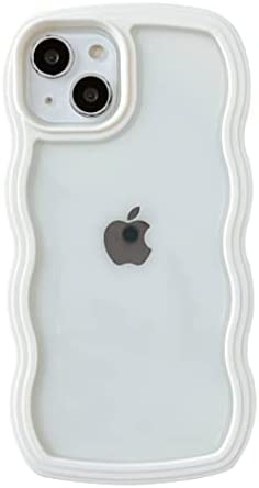Caseative Cute Curly Wave Frame Shape Shockproof Soft Compatible with iPhone Case (White,iPhone 13 Pro Max)