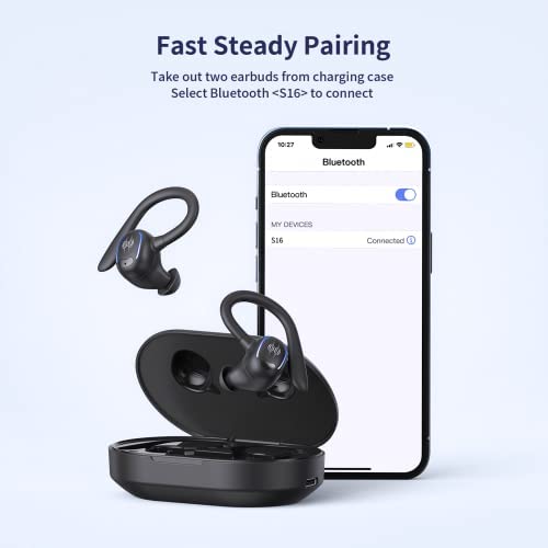 PSIER Wireless Earbuds Bluetooth Headphones 50 Hours Playtime Bluetooth 5.3 Digital LED Display Over-Ear Earphones with Earhook Sports Headphones IPX7 Waterproof Headsets with Mic for Running Workout - Image 6