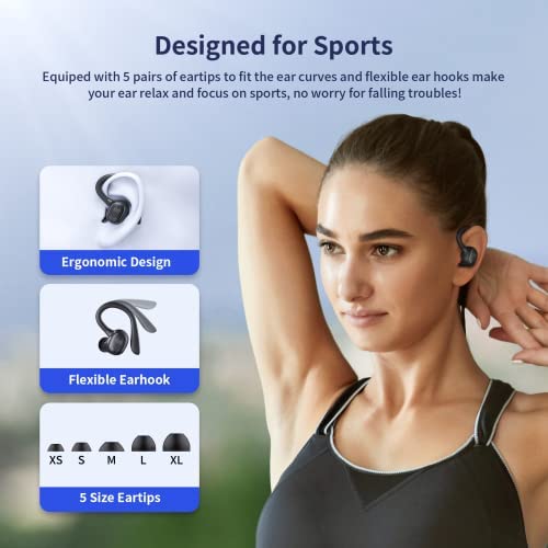 PSIER Wireless Earbuds Bluetooth Headphones 50 Hours Playtime Bluetooth 5.3 Digital LED Display Over-Ear Earphones with Earhook Sports Headphones IPX7 Waterproof Headsets with Mic for Running Workout - Image 2