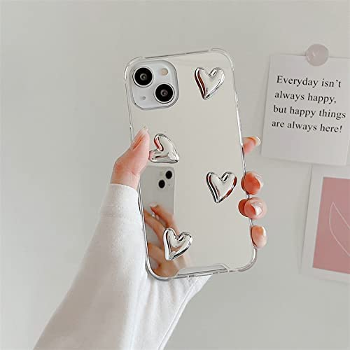 Shinymore iPhone 14 Pro Max Mirror Case Flexible Cute Heart Soft Silicone Clear Makeup Mirror Women Girls Shockproof Protect Cover Case for iPhone 14 Pro Max - Image 2