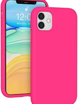 K TOMOTO Liquid Silicone Case Compatible with iPhone 11 (6.1"), Full Body Protection Gel Rubber Cover with Soft Microfiber Lining, Scratch Resistant Shockproof Protective Phone Case, Neon Pink