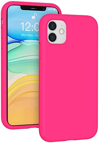K TOMOTO Liquid Silicone Case Compatible with iPhone 11 (6.1"), Full Body Protection Gel Rubber Cover with Soft Microfiber Lining, Scratch Resistant Shockproof Protective Phone Case, Neon Pink