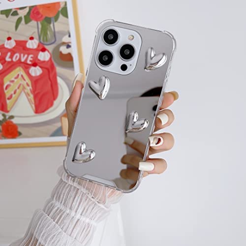 Shinymore iPhone 14 Pro Max Mirror Case Flexible Cute Heart Soft Silicone Clear Makeup Mirror Women Girls Shockproof Protect Cover Case for iPhone 14 Pro Max - Image 3