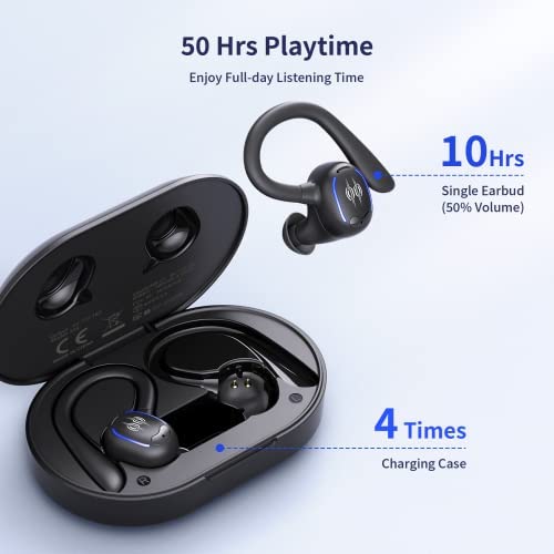 PSIER Wireless Earbuds Bluetooth Headphones 50 Hours Playtime Bluetooth 5.3 Digital LED Display Over-Ear Earphones with Earhook Sports Headphones IPX7 Waterproof Headsets with Mic for Running Workout - Image 4