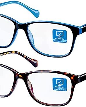 K KENZHOU Blue Light Blocking Glasses/Computer/Gaming/TV/Phones Glasses with Spring Hinges, Anti Eyestrain & UV Glare, Ease Dry Eye, Headache, Blurry Vision, for Men & Women (2 Pack)