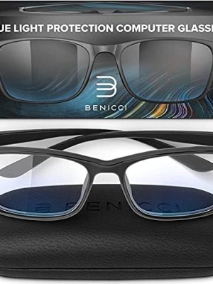 Stylish Blue Light Blocking Glasses for Women or Men - Ease Computer and Digital Eye Strain, Dry Eyes, Headaches and Blurry Vision - Instantly Blocks Glare from Computers and Phone Screens w/Case